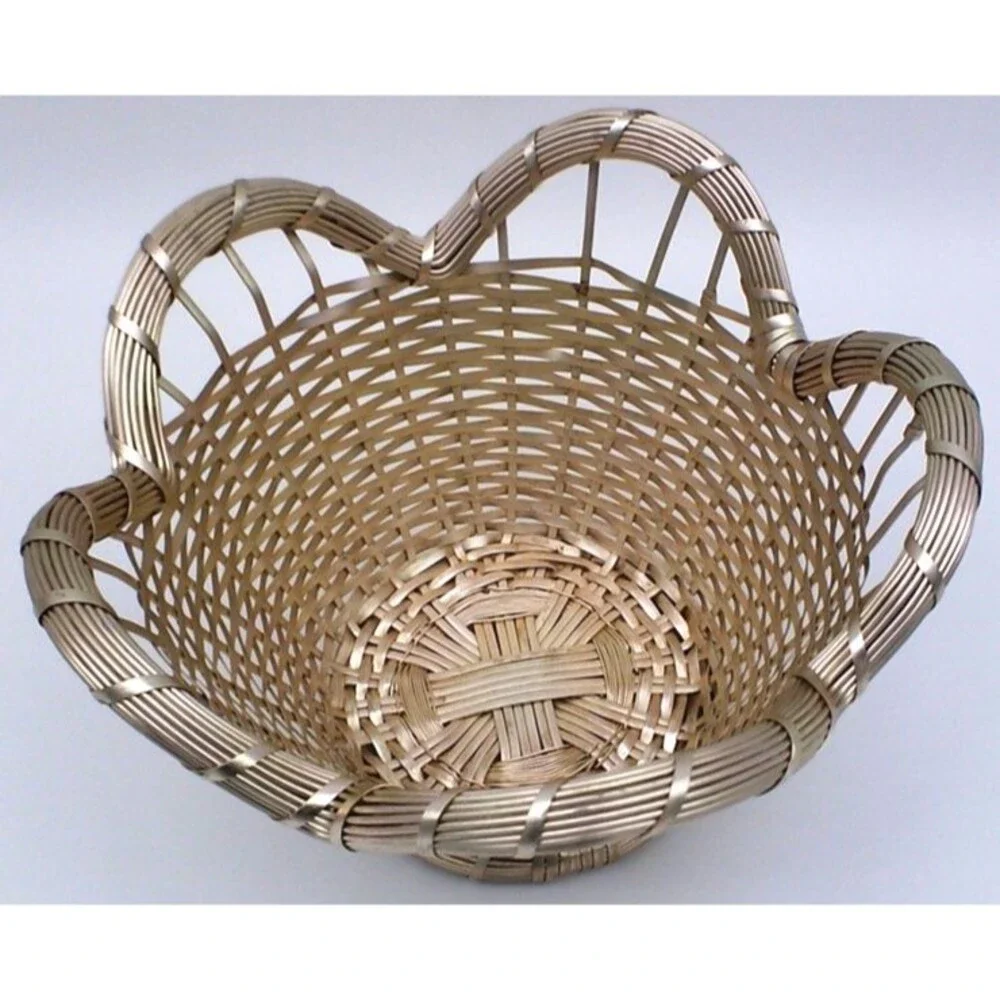 Vintage Gold Metal Woven Basket 10 x 6